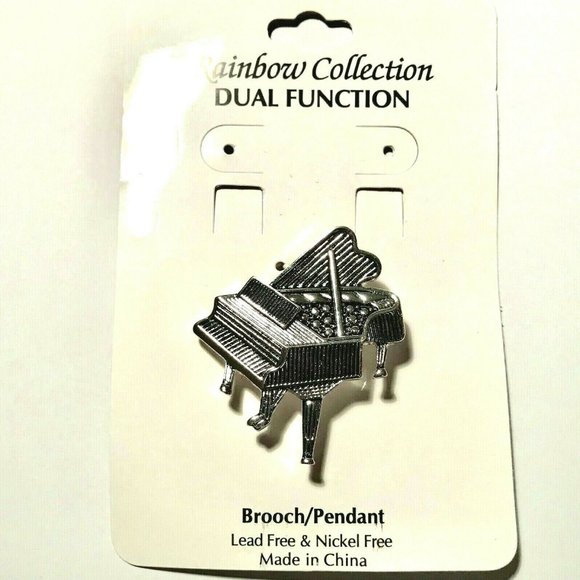 Silver Grand Piano Pin Brooch Necklace - Picture 5 of 11